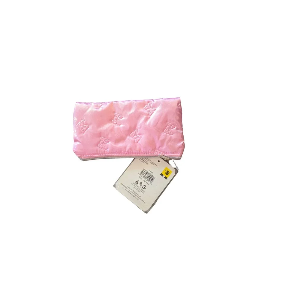 Pink Metallic Butterfly Pencil Pouch with Chenille Patches Set Y2K Aesthetic